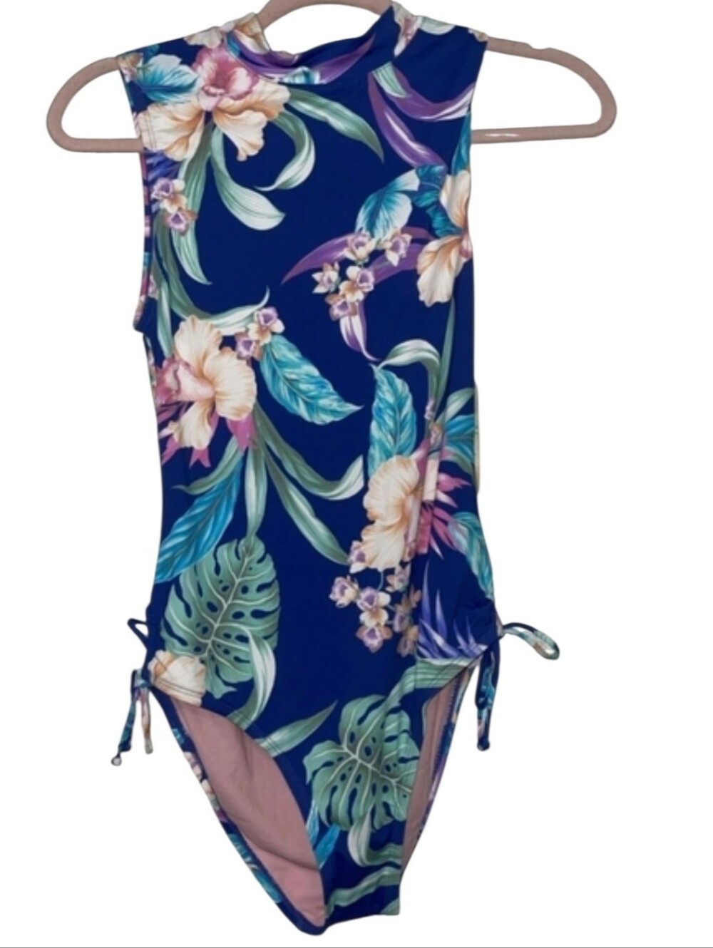 NWT Hobie Size Medium Once piece Swimsuit Zippered Back Blue Floral